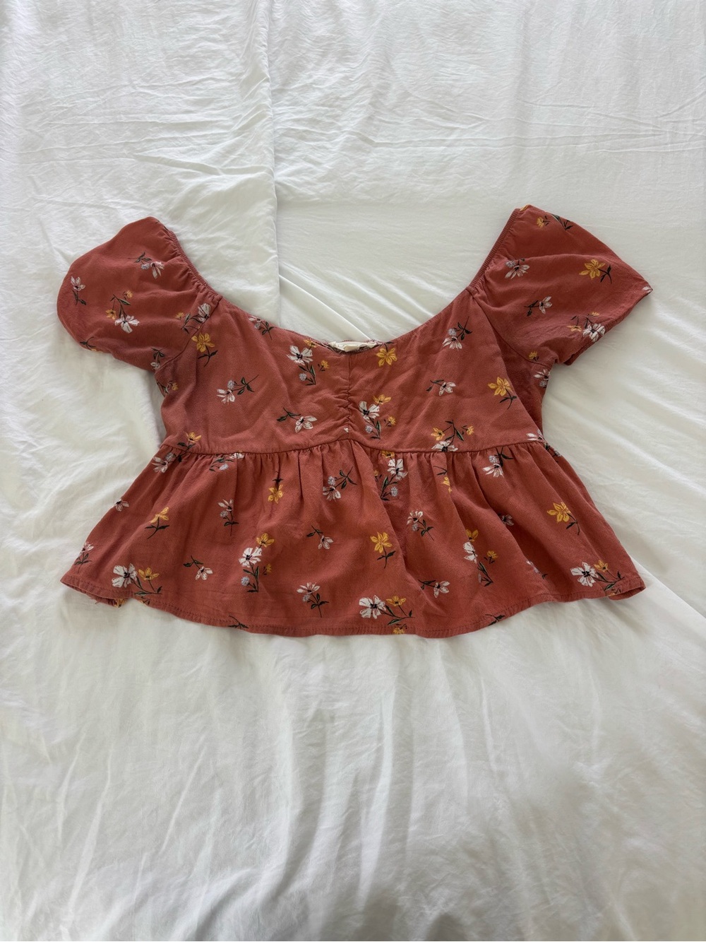 La Hearts Rust Floral Peplum Crop Top